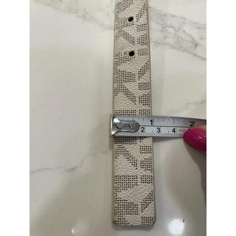 Michael Kors Belt Vanilla Mini Signature Printed MK Logo Gold Buckle 1” Sz Small